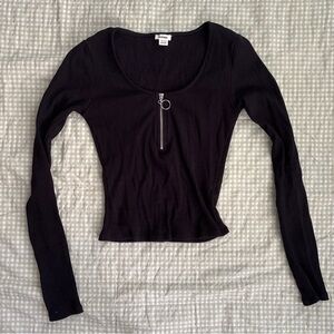 gothic tumblr half zip up ribbed long sleeve top 🦇